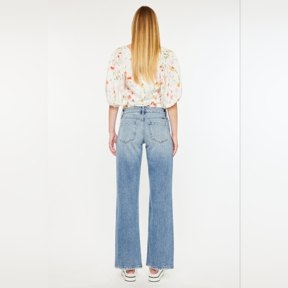 Kancan Mid Rise Frayed Hem Straight Jeans - Picture 2 of 7